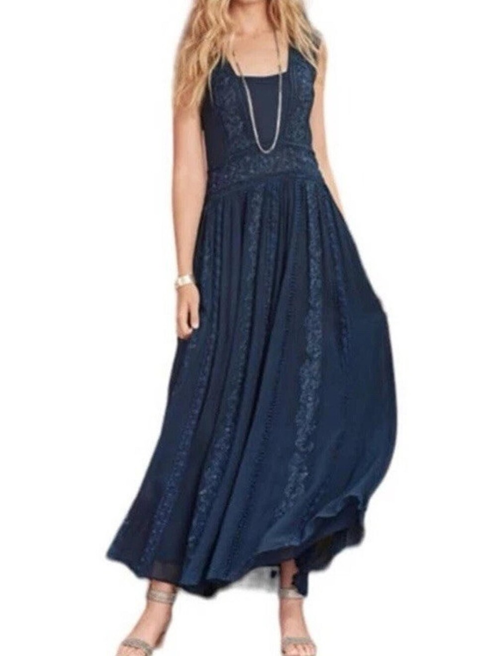 Sundance Navy Embroidered Sleeveless Women’s Dress